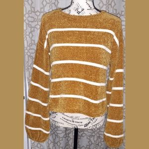Vintage Creek Mustard&White Cropped Sweater Sz Sm